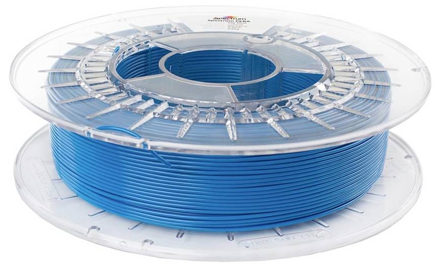 Spule mit blauem 3D-Druckfilament auf einer transparenten Kunststoffspule aufgewickelt.