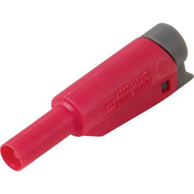 Roter isolierter elektrischer Steckverbinder mit schwarzer Kappe, auf weißem Hintergrund dargestellt.