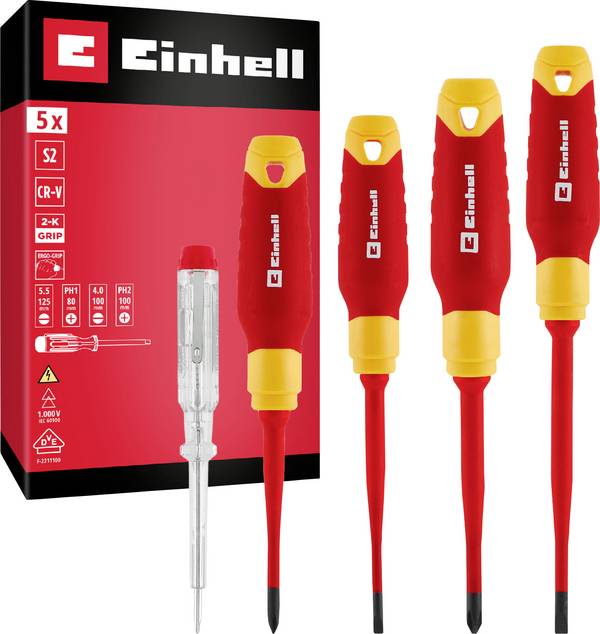 Einhell VDE Schraubendreher-Set Größe (Schraubendreher) SL 4.0, SL 5.5, PH 1, PH 2