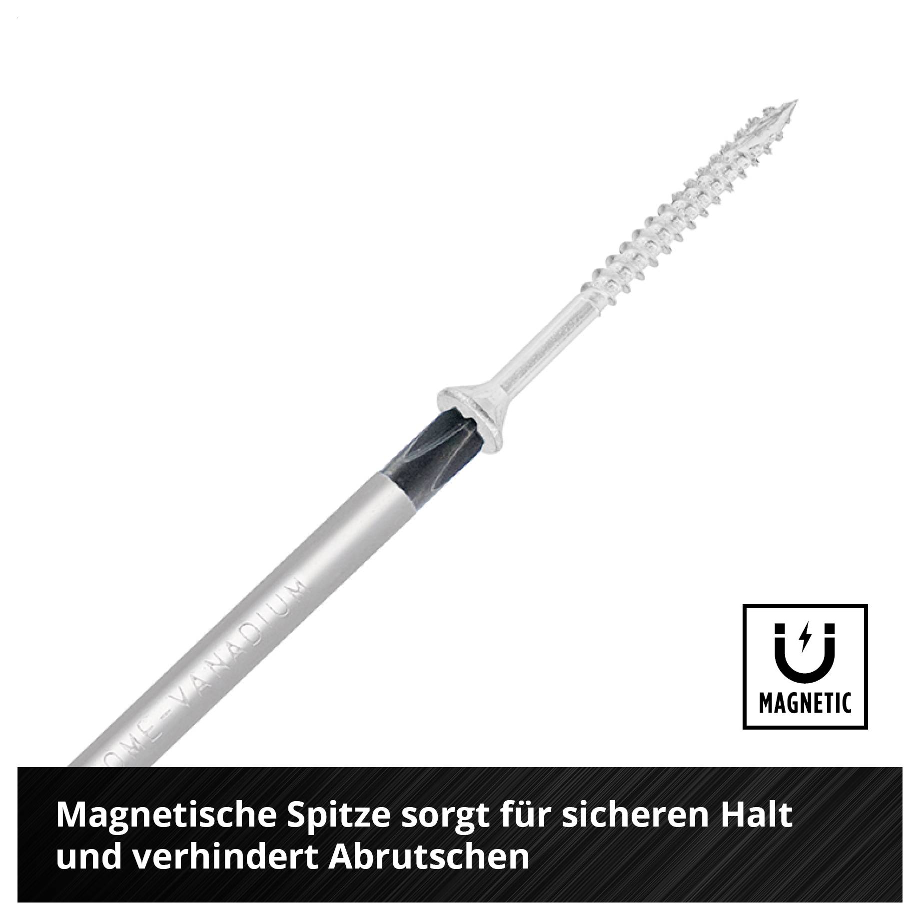 Schraubendreher mit magnetischer Spitze; hält Schrauben sicher und verhindert Abrutschen.