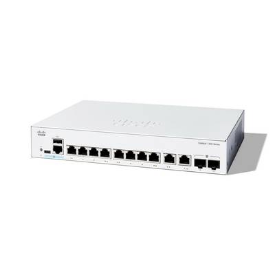 Ein weißer Netzwerk-Switch mit mehreren, in einer Reihe angeordneten Ethernet-Ports, mit der Bezeichnung "Cisco Catalyst 1000 Series", vor einem schlichten Hintergrund.