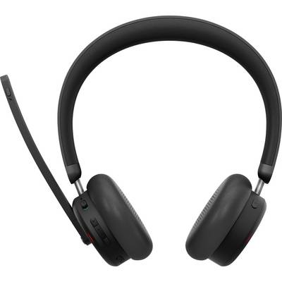 Schwarze kabellose Over-Ear-Kopfhörer mit einem Mikrofon-Ausleger auf weißem Hintergrund.