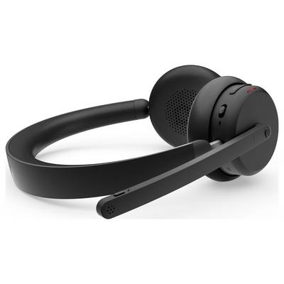 Schwarzes kabelloses Kopfhörer-Headset mit verstellbarem Mikrofonausleger, gepolsterten Ohrmuscheln und Steuertasten an der Seite, entwickelt für Komfort und Klarheit.