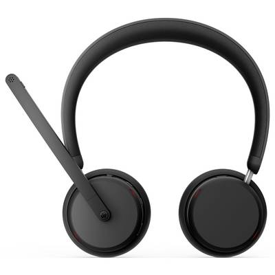 Schwarze Over-Ear-Kopfhörer mit an der linken Seite angebrachtem Mikrofon.