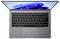 Draufsicht auf einen geöffneten Laptop mit einer QWERTY-Tastatur, großem Touchpad und einem lebendigen Display mit blauem, geschwungenem Hintergrund.