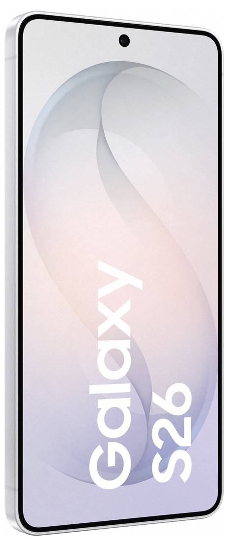 Ein elegantes Smartphone mit großem, randlosem Display, auf dem "Galaxy S26 Ultra" angezeigt wird. Das Telefon hat einen dünnen Rahmen und ein modernes Design.