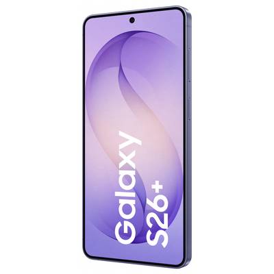 Ein elegantes Smartphone mit dem Titel „Galaxy S26 Ultra" mit minimalem Design und großem Bildschirm, auf dem abstrakte Kunst angezeigt wird.