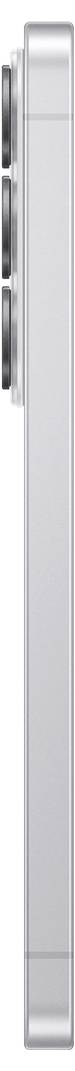 Eine Seitenansicht eines silbernen Smartphones, das sein elegantes Design und die dreifache Kameralinse-Anordnung zeigt.