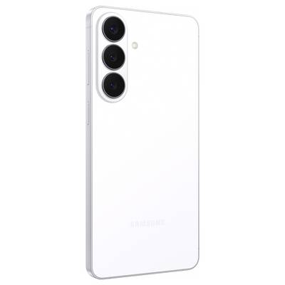 Ein weißes Smartphone mit drei rückseitigen Kameras und einem kleinen Blitz, das das Rückseiten-Design zeigt.