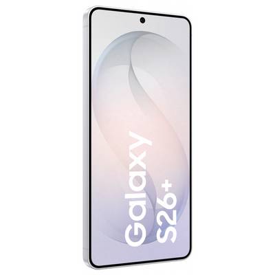 Ein leicht geneigtes Smartphone mit großem Display und subtlem Gradient-Hintergrund. Die Worte 'Galaxy S26+' sind prominent angezeigt.