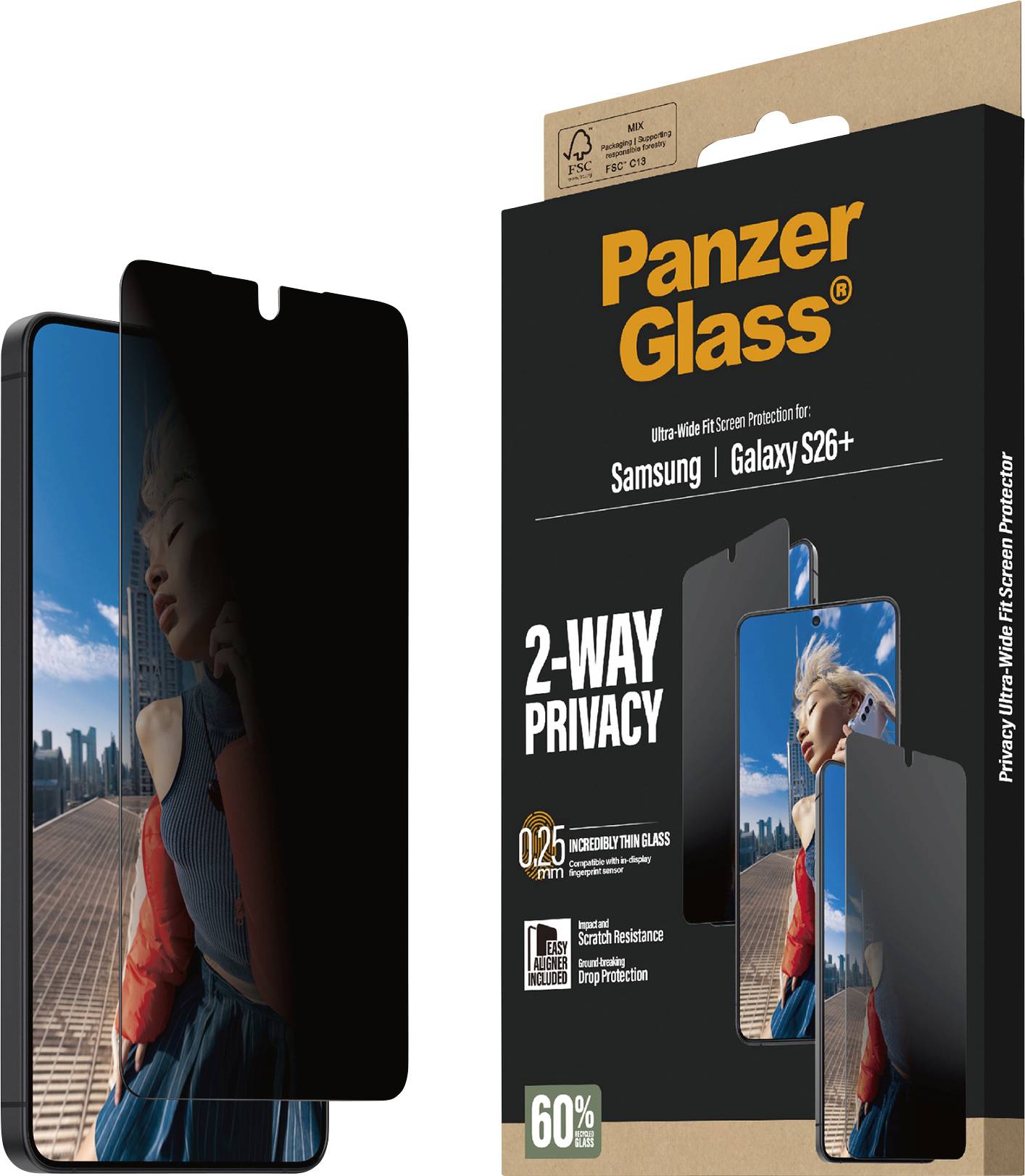 PanzerGlass ® 2-Way Privacy Screen Protector Samsung Galaxy S26+ | Ultra-Wide Fit w. EasyAligner Clear screen protector 1 pc(s)
