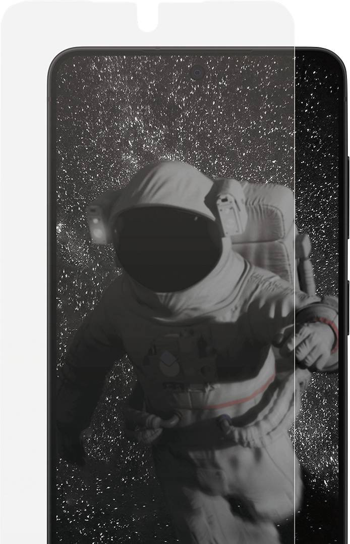 Ein Astronaut in einem Raumanzug schwebt auf einem Smartphone-Bildschirm im Weltall vor einem sternenhimmel und symbolisiert Erkundung und Technologie.