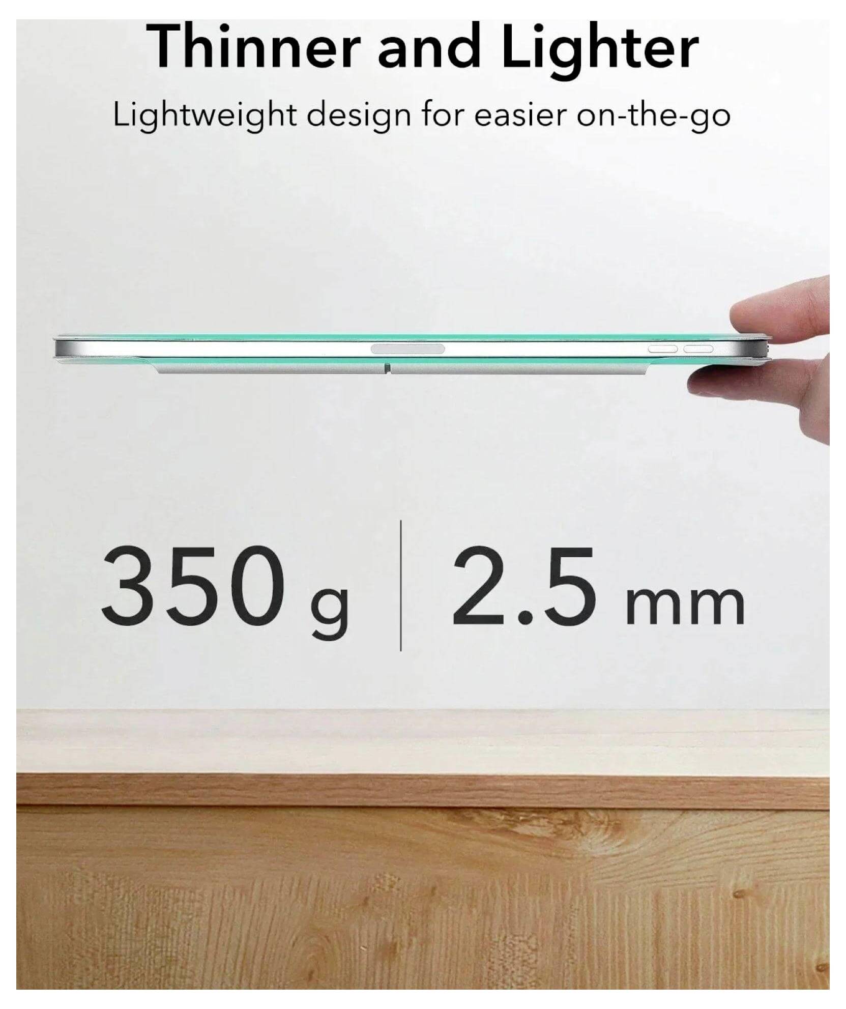 "Dünner und Leichter" Gerät, 350g, 2,5mm, mit Hervorhebung des leichten Designs für Tragbarkeit.
