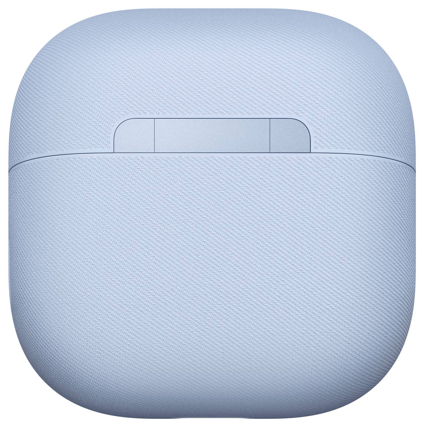 Hellblaue strukturierte Earbud-Ladecase, geschlossen, mit minimalistische Design.