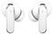 Weiße kabellose Ohrhörer mit verlängerten Stöpseln und Silikon-Ohrpolstern, mit einem subtilen Logo auf jedem Ohrhörer.