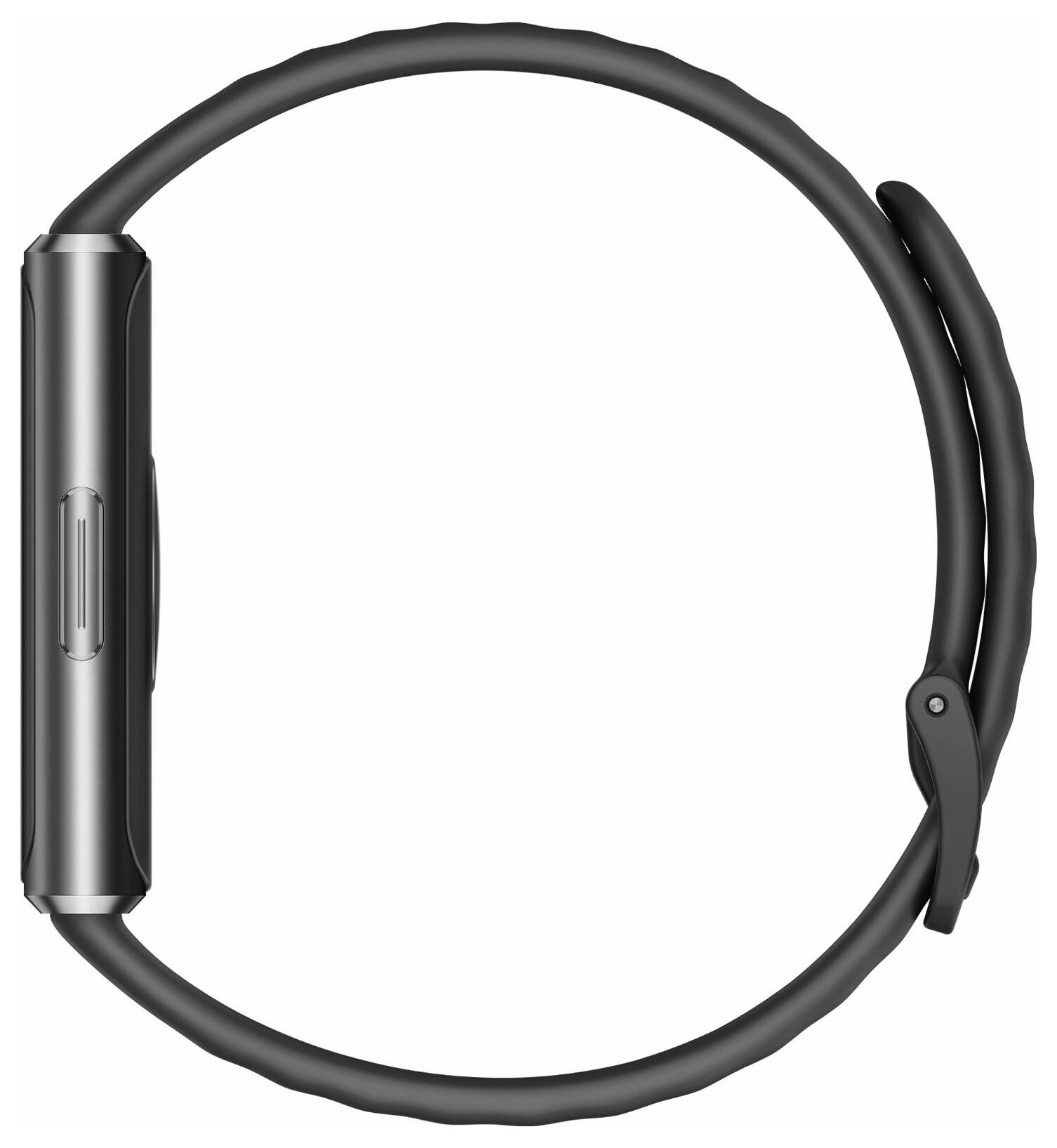 Ein hellviolettes Uhrenarmband mit mehreren Verstelllöchern, von vorne gezeigt, wobei die Schließe und das Armband-Ende nebeneinander dargestellt sind.