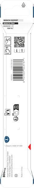'Bosch Expert Kreuzschnittsägeblatt 100 mm, QR-Code für Produktinformationen, Barcode, Umweltfreundlichkeitssymbol und Sicherheitsanweisungen enthalten.'