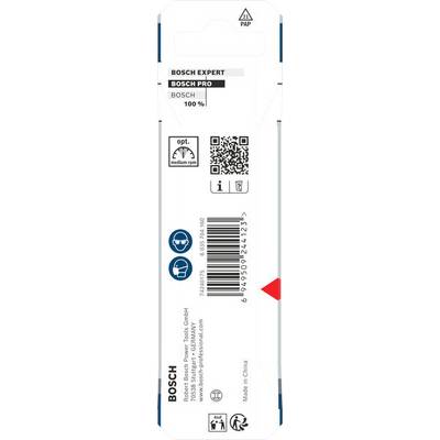 „Bosch Expert" und „Bosch Pro" Verpackung mit QR-Code, Recycling-Symbol und Anleitung-Symbolen auf weißem Hintergrund. Hergestellt in China.