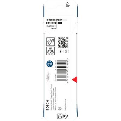 Ein Bosch-Produktpaket mit einem QR-Code, Recycling-Symbolen und Text, der "Bosch Expert", "Bosch Pro" und "Bosch 100%" anzeigt.
