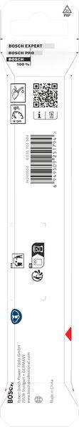"Bosch Expert" Metallschneidblatt-Verpackung mit Barcode, Sicherheitssymbolen und Herstellungsdetails.