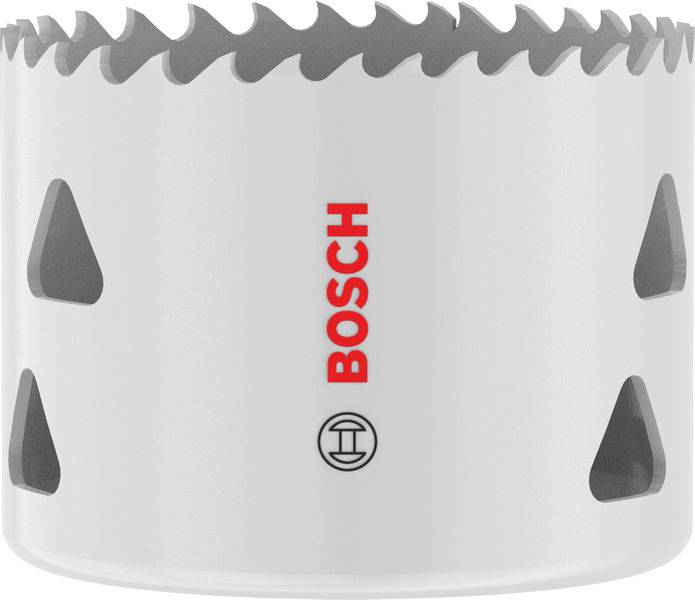 Bosch-Lochsäge mit scharfen Zähnen und Branding, entwickelt zum Bohren großer Löcher in verschiedenen Materialien.