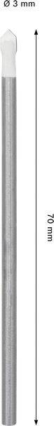 Ein zylindrischer Metallstab mit einer weißen Spitze wird mit folgenden Abmessungen gezeigt: Durchmesser 5 mm und Länge 70 mm.