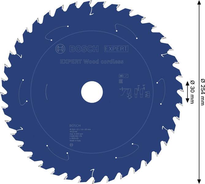 "Bosch Expert" Kreissägeblatt für Holz, Durchmesser 305 mm, Bohrung 30 mm, mit Zahnkante für präzises Schneiden ausgelegt.