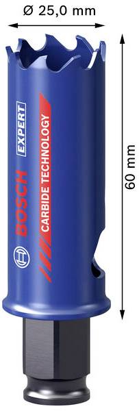 Bosch Expert Carbide Technology Lochsäge, Durchmesser 25 mm, Länge 60 mm, blaue Farbe.