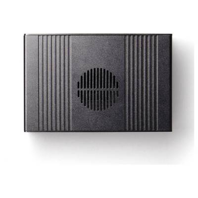 Ein kleines schwarzes Gerät mit der Marke "smaatex", das mehrere Anschlüsse aufweist: Stromanschluss, HDMI, zwei USB-Anschlüsse und einen Ethernet-Anschluss.