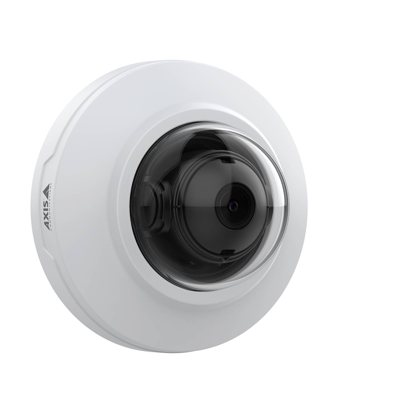 Eine weiße Kuppel-Sicherheitskamera mit transparenter Linse, montiert auf einer kreisförmigen Basis, konzipiert zur Überwachung in Innen- oder Außenbereichen.