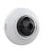 Eine weiße Kuppel-Sicherheitskamera mit transparenter Linse, montiert auf einer kreisförmigen Basis, konzipiert zur Überwachung in Innen- oder Außenbereichen.