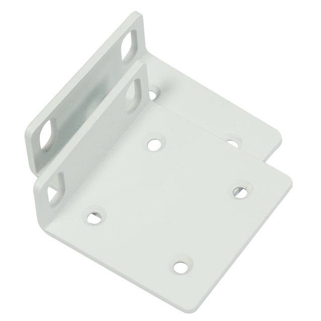Eine weiße Metallwinkelleiste mit mehreren Schraubenlöchern. Wird zum Verbinden oder Verstärken von Strukturen im Bauwesen oder bei der Möbelmontage verwendet.