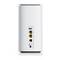 Netzwerk-Router mit zwei Ethernet-Anschlüssen, einem USB-Anschluss, einer Reset-Taste und einer Stromeingabe auf der Rückseite, zeigt Konnektivitätsoptionen.