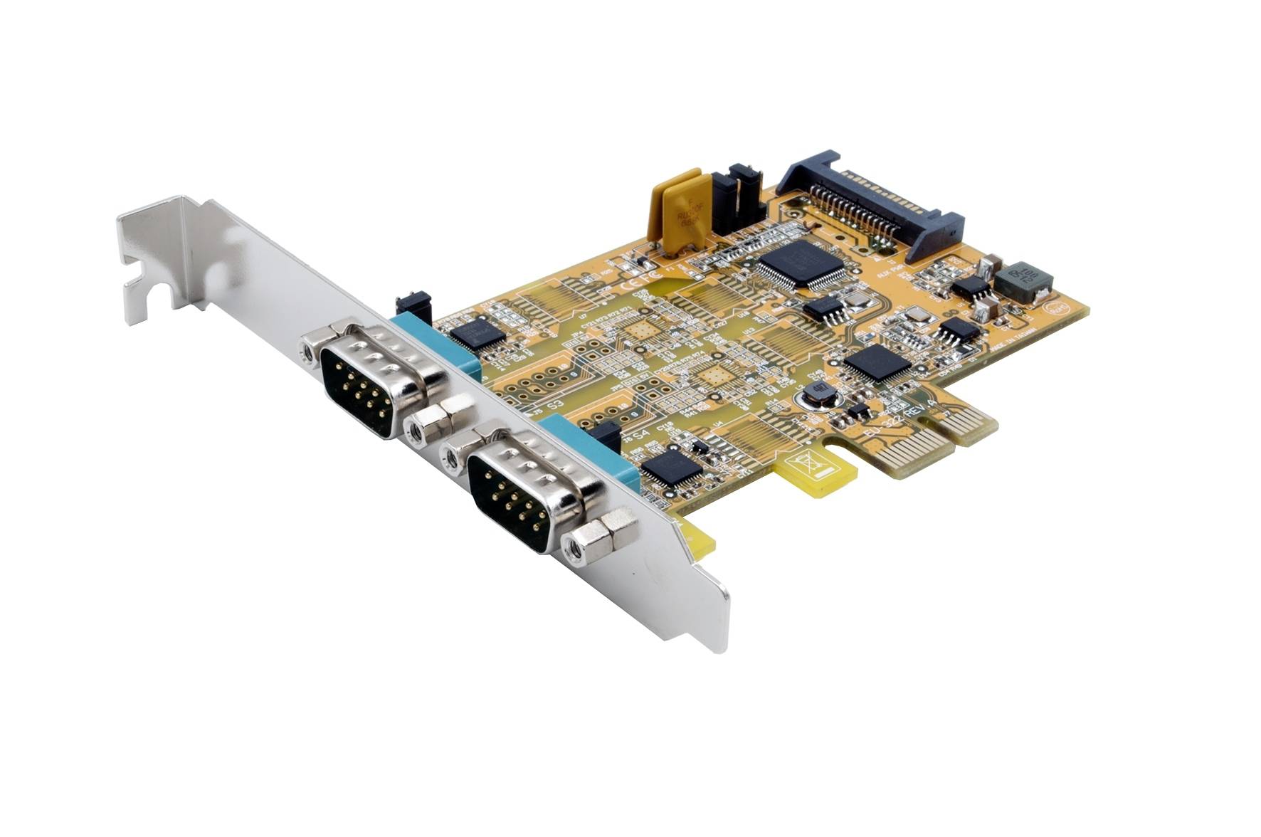 Eine Computererweiterungskarte mit zwei seriellen Anschlüssen zum Anschluss von Peripheriegeräten, die sich für die Erweiterung der Konnektivität eines Computersystems eignet.