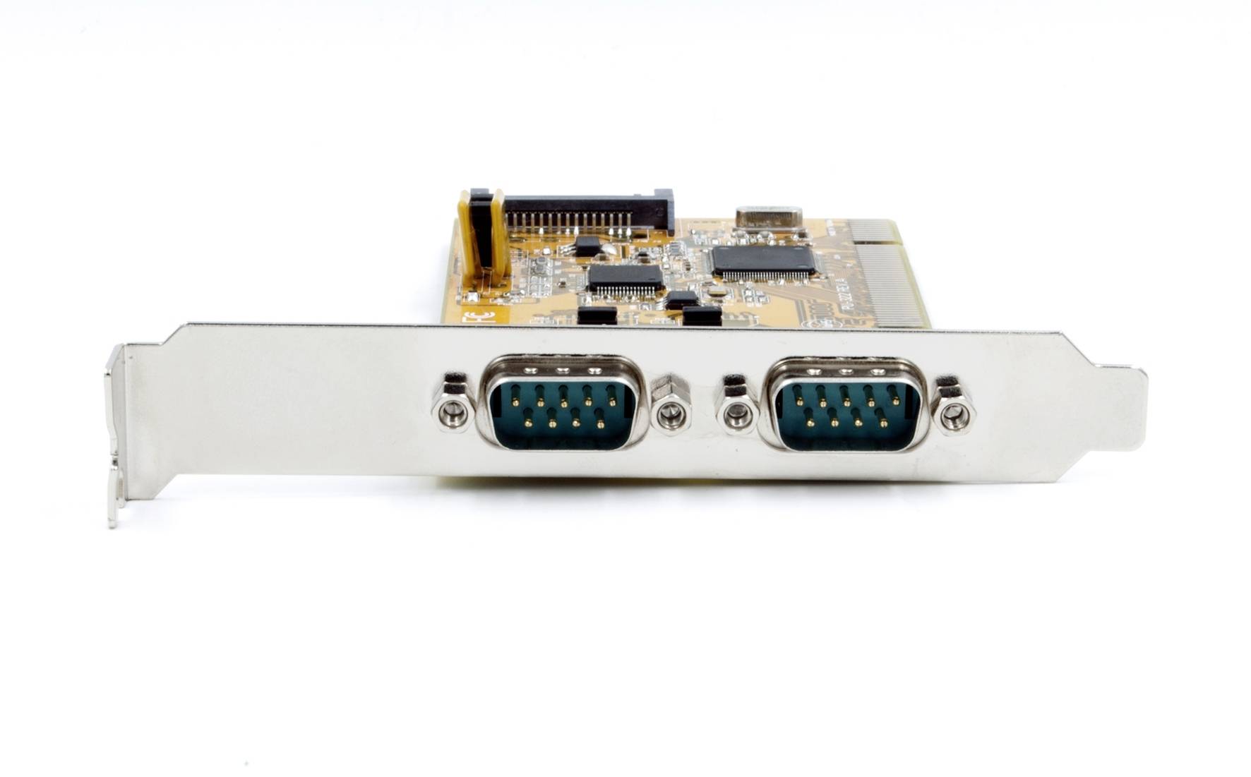 Eine Computererweiterungskarte mit zwei seriellen Anschlüssen, die zum Hinzufügen zusätzlicher Konnektivitätsoptionen zu einem Computersystem verwendet wird.