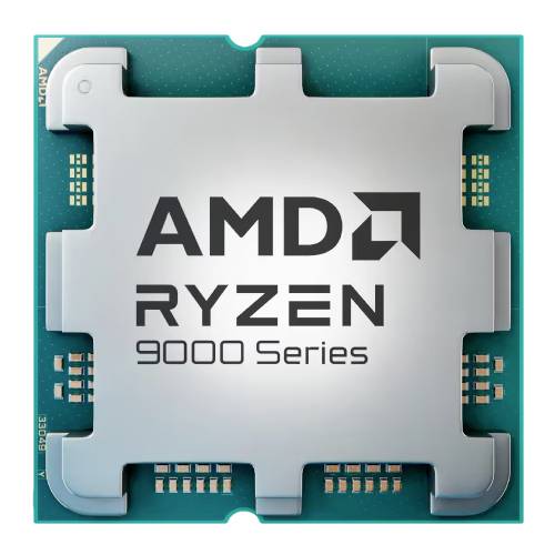 AMD Ryzen 9000 Serie CPU mit metallischer Oberfläche und Schaltungsdetails, die fortschrittliche Verarbeitungstechnologie hervorheben.