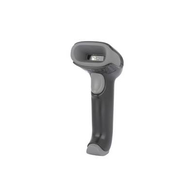 Ein tragbarer Barcode-Scanner mit Abzug, schwarzem Gehäuse und grauen Akzenten. Wird zum Lesen von Barcodes im Einzelhandel und anderen Bereichen verwendet.