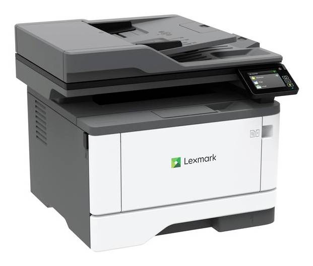 Ein Lexmark-Multifunktionsdrucker mit angefügtem Touchscreen-Bedienfeld, der zum Drucken, Scannen und Kopieren von Dokumenten geeignet ist.