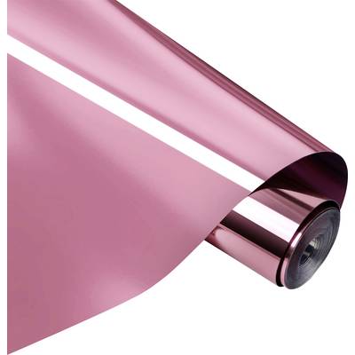 Eine Rolle aus glänzendem rosa metallischem Folie reflektiert Licht, wobei die Folie teilweise abgerollt ist.