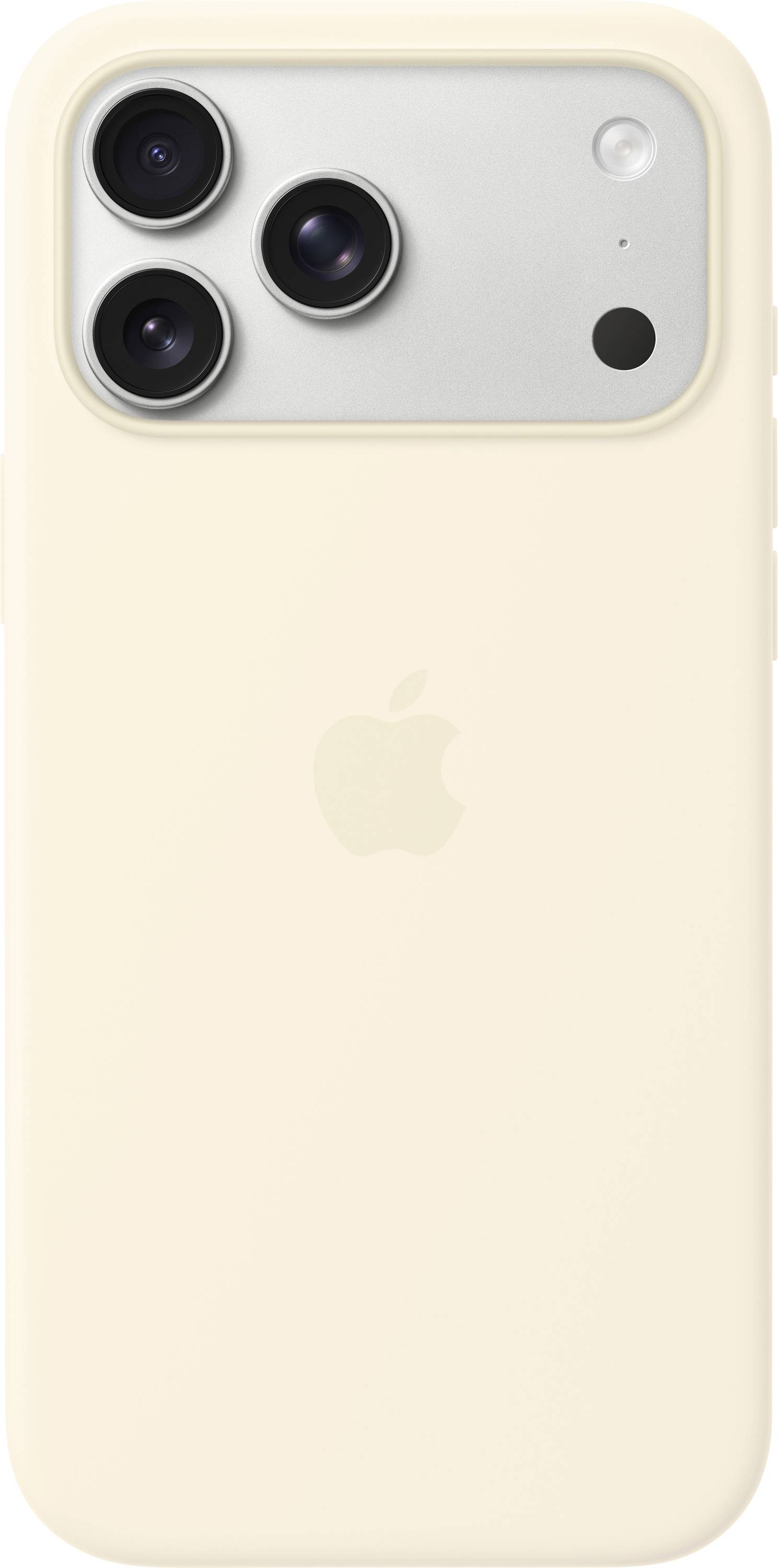Beigefarbenes Smartphone-Gehäuse mit drei Kameraobjektiven und Apple-Logo.