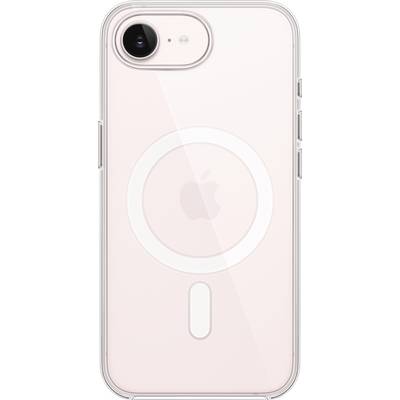 Eine rosa Smartphone-Hülle mit kreisförmiger MagSafe-Umrandung und Apple-Logo in der Mitte.