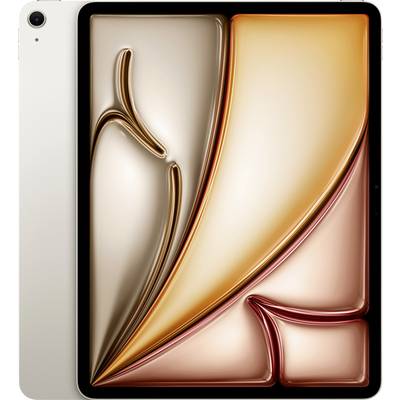 Ein Tablet mit einem geschwungenen künstlerischen Design auf dem Bildschirm, das sanfte, fließende Linien in Braun-, Orange- und Rottönen zeigt.