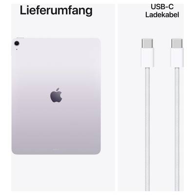 Ein Tablet mit Apple-Logo und ein USB-C-Ladekabel. Text 'Lieferumfang' oben links und 'USB-C Ladekabel' oben rechts.