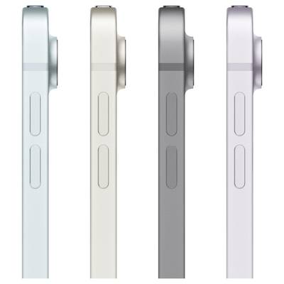 Seitenansicht von vier Smartphones in verschiedenen Farben: Hellblau, Beige, Grau und Flieder, die schlankes Design und Kamerabuckel zeigen.