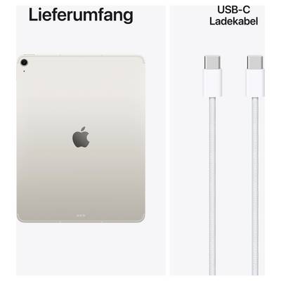 'Lieferumfang' Bild zeigt ein silbernes Tablet von hinten und ein USB-C Ladekabel.