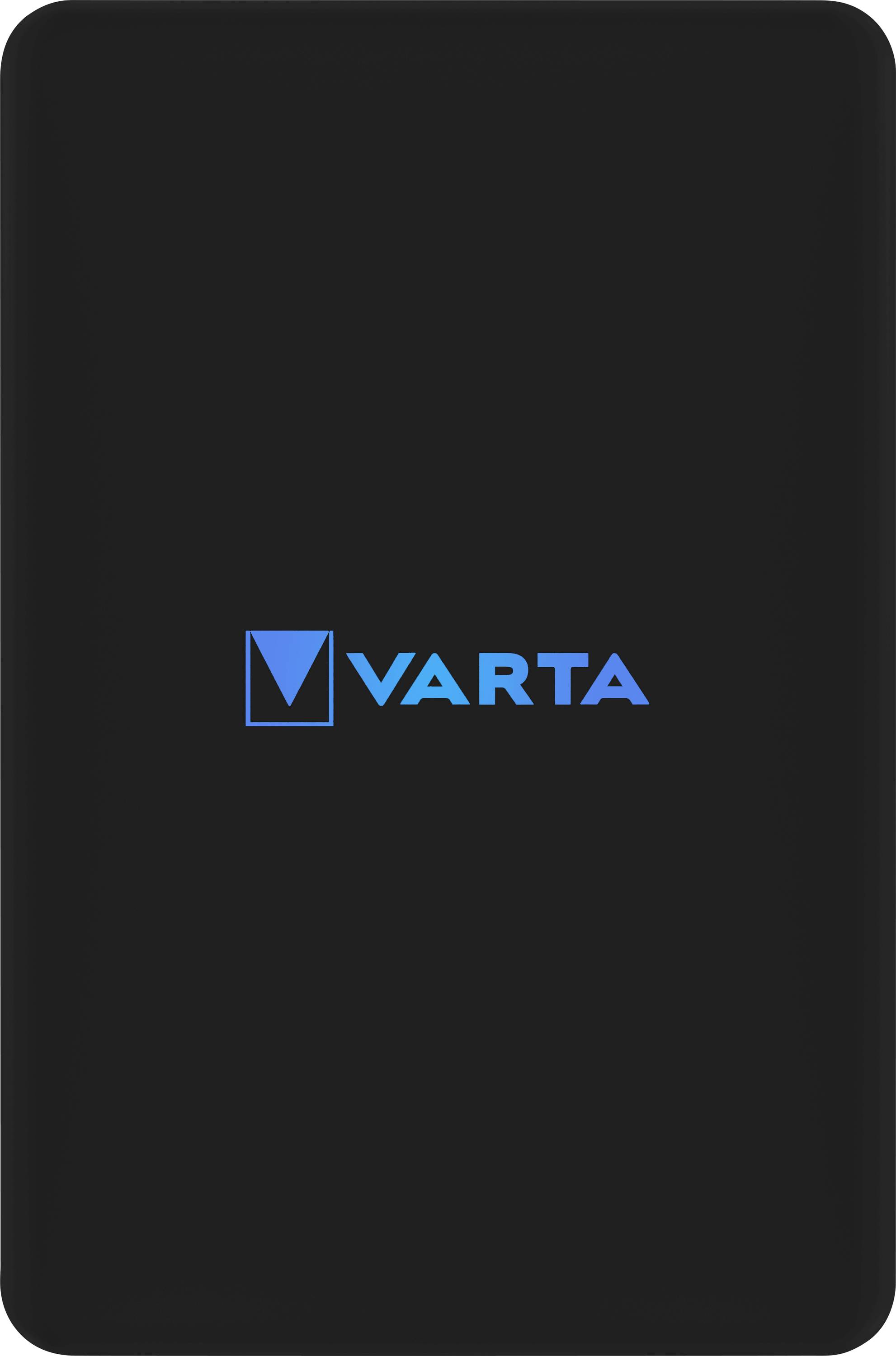 „Eine schwarze Powerbank mit dem VARTA-Logo in Blau in der Mitte."