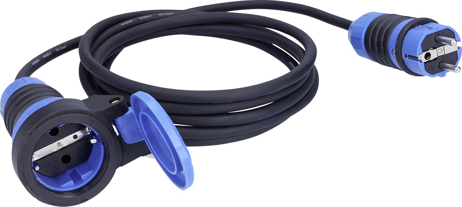 AS Schwabe 62321 Strom Verlängerungskabel 16 A Schwarz/Blau 25 m H05RN-F 3G 1,5 mm² mit Schutzkappe