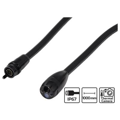 Schwarzes 1000-mm-IP67-Kabel mit Wärmebild-Kamerastecker und Endstecker auf weißem Hintergrund.