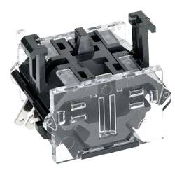 Ein schwarzer und transparenter elektronischer Schalter mit Metallkontakten wird gezeigt, der für eine einfache Integration in Elektrosysteme konzipiert ist.