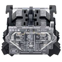 „EAO-Schaltkontaktblock 704.918.4, zeigt elektrische Spezifikationen und Zertifizierungen an, geeignet für Industrieanwendungen."
